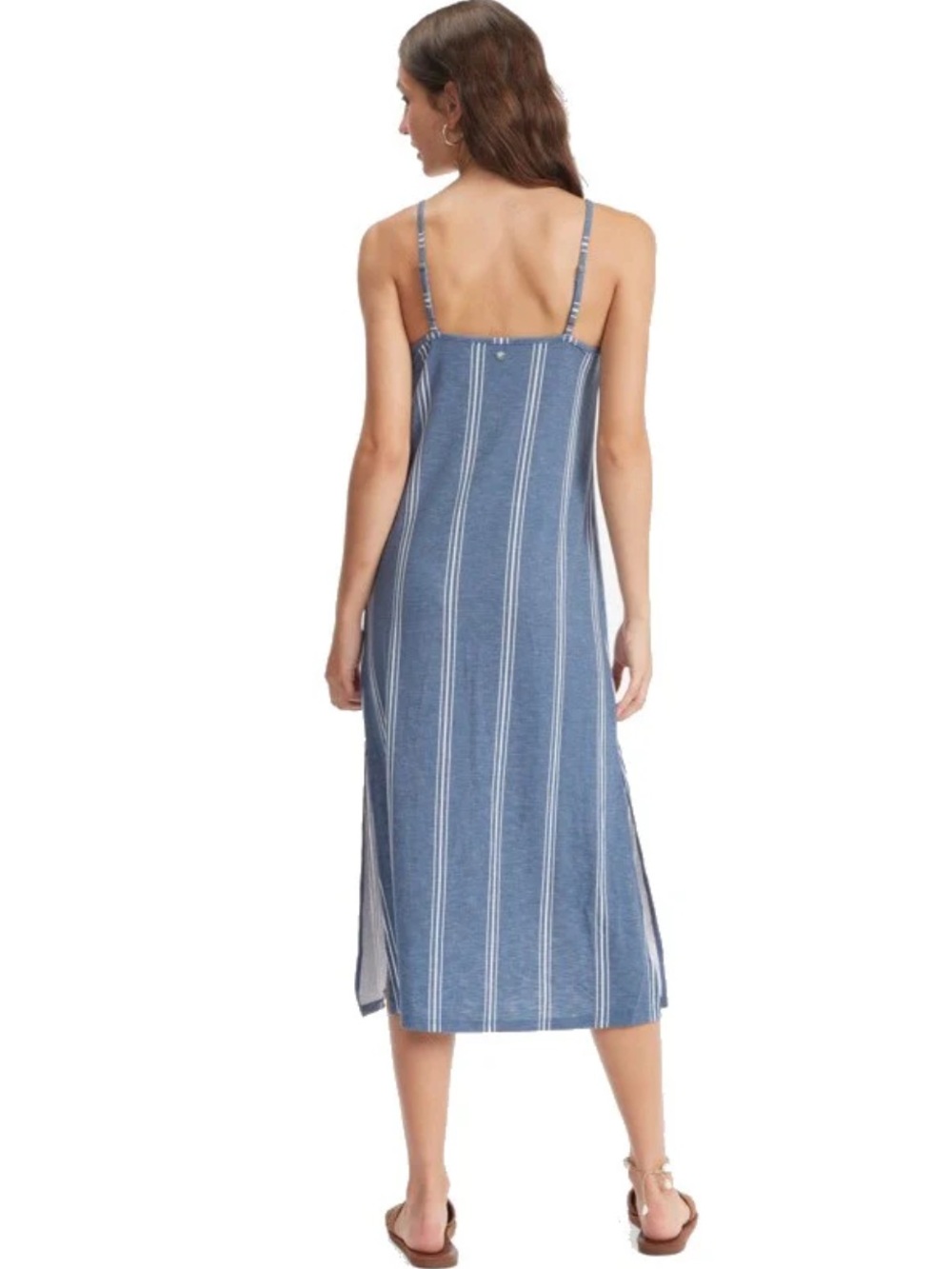 Roxy Promised Land Blue Gray Striped Slip Midi Dress Size M - Picture 3 of 14